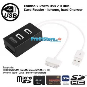 Combo Usb Hub 2 Θέσεων, Card Reader και Φορτιστής για iPhone &amp; iPad