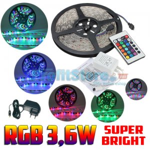 Σετ Αδιάβροχη Ταινία LED 5 μέτρων RGB SMD 3,6W SuperBright 12V με τηλεχειριστήριο