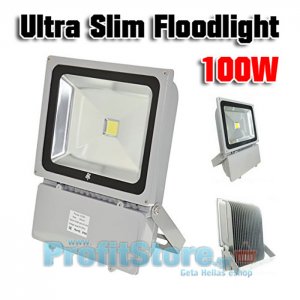 Ultra Slim Προβολέας LED 100W - Αδιάβροχος IP65 Υψηλής Απόδοσης - 80 οικονομία