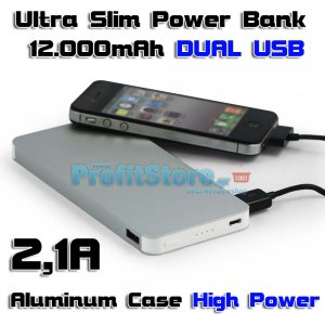 Slim Power Bank Υψηλής Απόδοσης &amp; Ισχύος 2,1A - Μπαταρία Φορτιστής 12.000mAh SuperPower σε Μπλε Χρώμα
