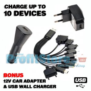 USB Πολυφορτιστής Ταξιδίου Ρεύματος &amp; Αυτοκινήτου για Κινητά Τηλέφωνα + Iphone