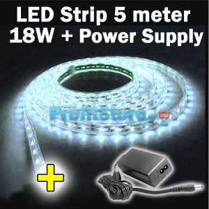 Σετ Αδιάβροχη Ταινία LED 5 μέτρων White 60SMD 3,6W 12V με τροφοδοτικό
