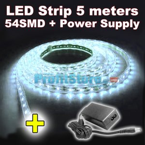 Σετ Αδιάβροχη Ταινία 18W LED 5 μέτρων White 54SMD SuperBright 12V με τροφοδοτικό