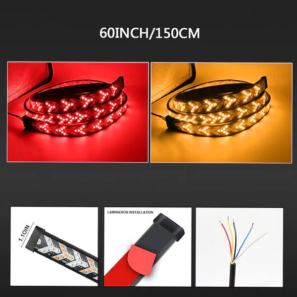 Led Ταινία Προειδοποιητική για Πορτ Μπαγκαζ Αυτοκινήτου, Αγροτικού, Pickup με Φλας - Πορείας - Στοπ 150cm Κόκκινο - Πορτοκαλί