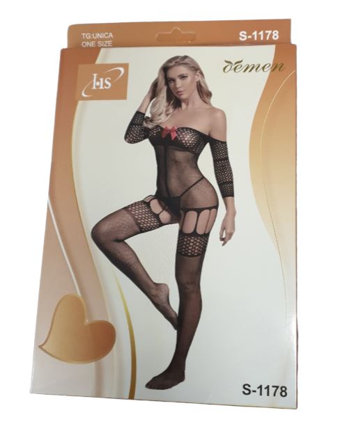 HS Αισθησιακό Μαύρο Ολόσωμο Εσώρουχο See Through με Κόκκινο Φιογκάκι στο Μπούστο One Size - Sexy Lingerie