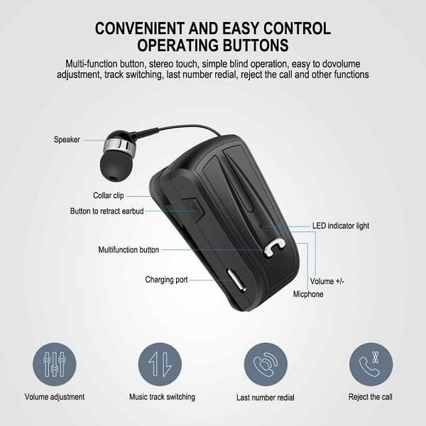 Ασύρματο Handsfree Bluetooth Ανασυρόμενο Ακουστικό Πέτου Fineblue Wireless In-Ear Headset Ασύρματο Handsfree Bluetooth Ανασυρόμενο Ακουστικό Πέτου Fineblue Wireless In-Ear Headset