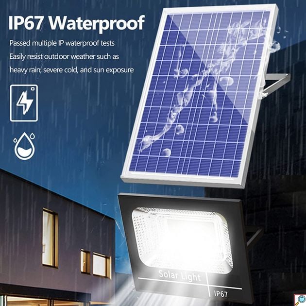  LED Αδιάβροχος Ηλιακός Προβολέας 300W IP67 με Φωτοβολταϊκό Πάνελ, Τηλεχειρισμό και Χρονοδιακόπτη - LED Solar Light Panel