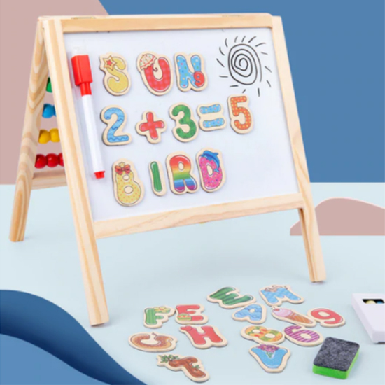 Εκπαιδευτικός Αναδιπλώμενος Ξύλινος Παιδικός Μαγνητικός Πίνακας Ζωγραφικής - Άβακας 26,5 x 26cm - Magnetic Board