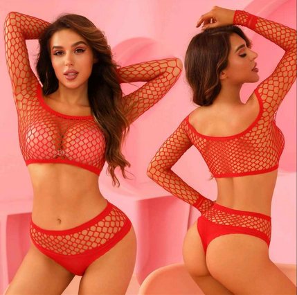 Σετ Αισθησιακό Γυναικείο Διχτυωτό Μπικίνι - Εσώρουχο με See Through Μακρυμάνικο Τοπ Sexy One Size Ελαστικό