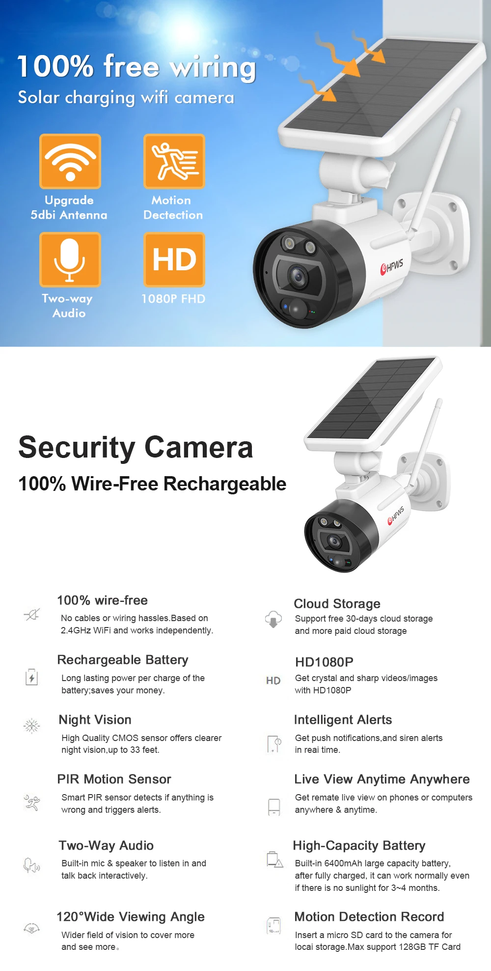 Εξωτερική Αδιάβροχη Ασύρματη Κάμερα 1080p Full HD με Ηλιακό Πάνελ, Wifi, Ανιχνευτή Κίνησης, Μικρόφωνο-Ηχείο και Παρακολούθηση μέσω Εφαρμογής Tuya 