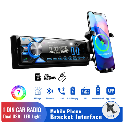 Ηχοσύστημα Αυτοκινήτου Universal MP3 Player, Ραδιόφωνο Bluetooth/USB 1 Din Φως Led TF/SD