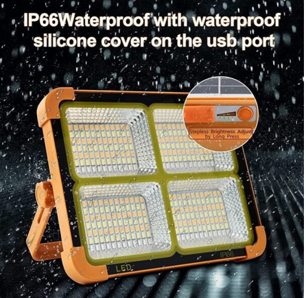 Ισχυρός Αδιάβροχος Προβολέας με Ηλιακό Πάνελ και Ρυθμίσεις Φωτισμού 336LED 300W & Powerbank 1200mAh IP66 Foyu