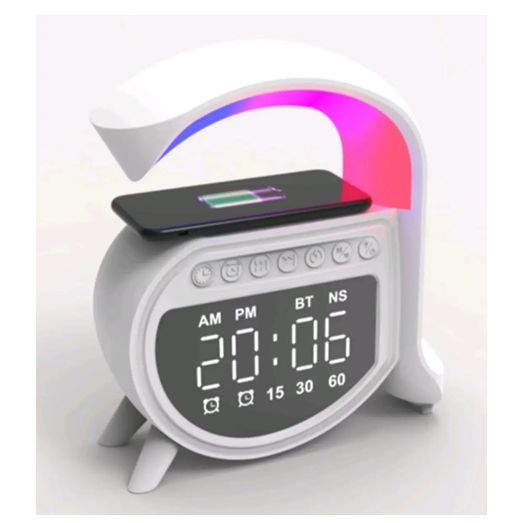 Πολυλειτουργικό Ηχείο Andowl 4 σε 1 με Bluetooth - Aσύρματο Φορτισή - Ξυπνητήρι & Ρολόι LED Φωτισμός 15W 5A 