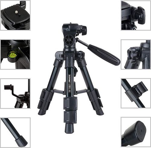 Τηλεσκοπικό Φορητό Τρίποδο για Φωτογραφικές Μηχανές και Ψηφιακά Βίντεο Μαύρο