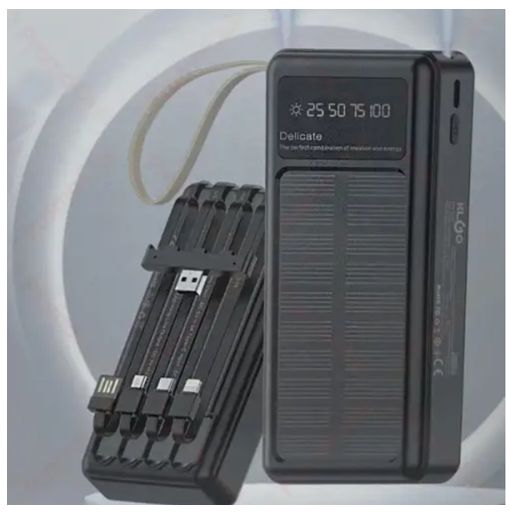 Ηλιακό PowerBank KLGO - Φορητή Μπαταρία Φορτιστής20000 mAh Ηλιακό Πάνελ - Solar Power bank Μαύρο