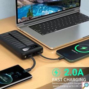 Ηλιακό PowerBank KLGO - Φορητή Μπαταρία Φορτιστής20000 mAh Ηλιακό Πάνελ - Solar Power bank Μαύρο