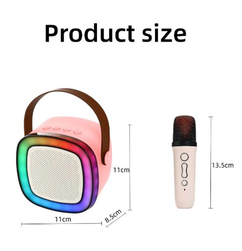 Φορητό Μίνι Ηχοσύστημα Bluetooth Καραόκε με Ασύρματο Μικρόφωνο Bluetooth Ροζ