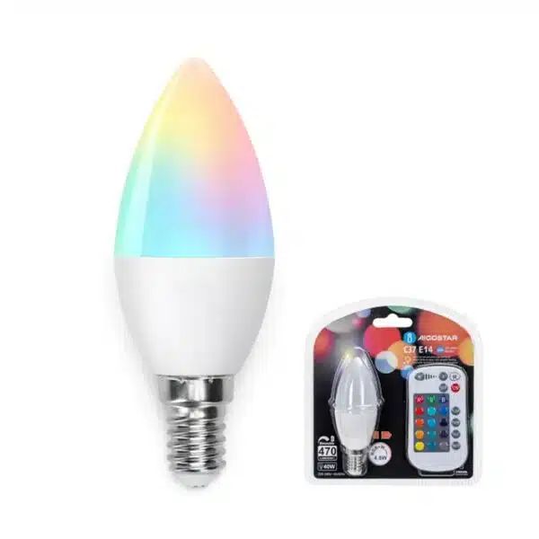 LED Dimmable Λάμπα με Ντουί 4.8W E14 RGBW σε Σχήμα C37 220V με Ασύρματο Χειριστήριο