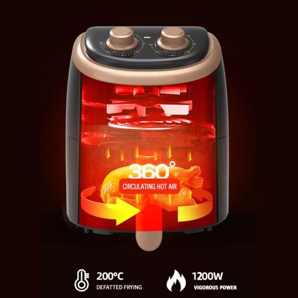 DSP Iσχυρή Φριτέζα Αέρος 1200W με Αποσπώμενο Κάδο 3.5lt και Ρυθμιζόμενο Θερμοστάτη - Air Fryer Μαύρη