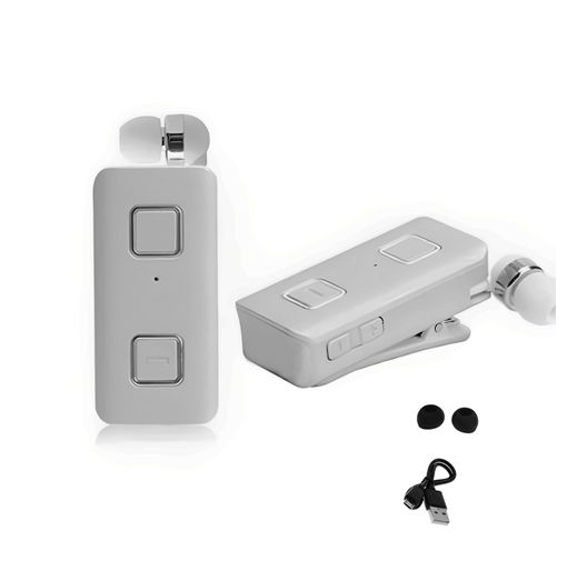 Επαναφορτιζόμενο HandsFree Ακουστικό Bluetooth Πέτου με Δόνηση & Ενσωματωμένο μικρόφωνο, Ανασυρόμενο Ακουστικό Clip Ασημί