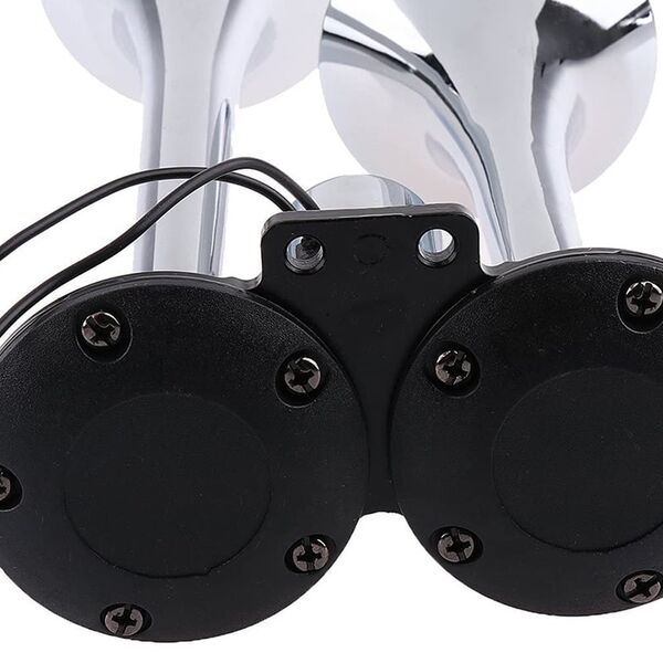 Διπλή Κόρνα Αέρος Αυτοκινήτου-Φορτηγού 12-24V 120dB Μαύρο-Ασημί