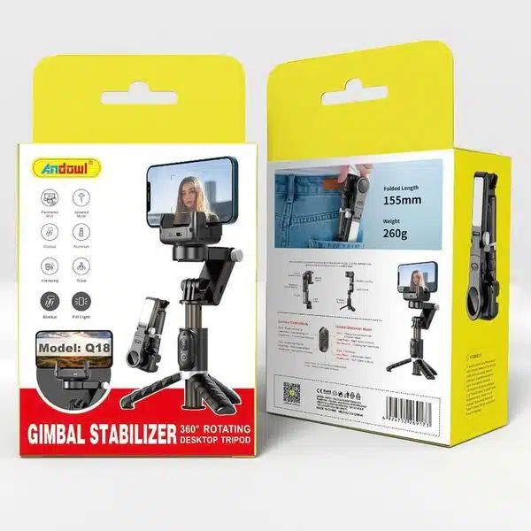 Πτυσσόμενος Σταθεροποιητής Κινητού - Gimbal - Τρίποδο - Selfie Stick με Ενσωματωμένο & Αποσπώμενο Bluetooth Χειριστήριο και 3 Επιλογές Φωτισμού Andowl Μαύρο