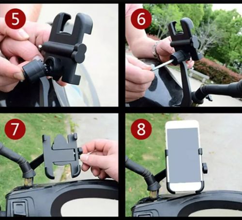 Ρυθμιζόμενη Βάση Στήριξης Κινητού Τηλεφώνου Universal για Καθρέφτη Μοτοσυκλέτας C2 Μαύρη