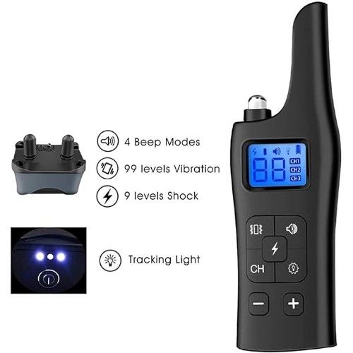 Αδιάβροχο Επαναφορτιζόμενο Ηλεκτρικό Ασύρματο Κολάρο Εκπαίδευσης Σκύλου με 4 Λειτουργίες και LED Φωτάκι - Μαύρο