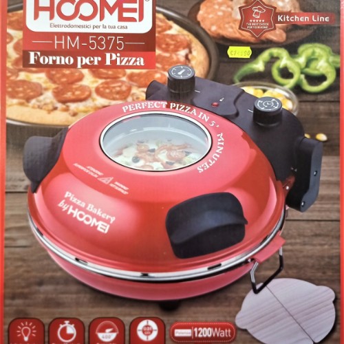 Μηχανή Παρασκευής Σπιτικής Πίτσας με Ρυθμιζόμενο Θερμοστάτη έως 400°C και Χρονοδιακόπτη 1200W Hoomei Κόκκινο