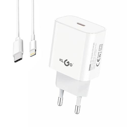 Φορτιστής Ταχείας Φόρτισης 20W με Καλώδιο Lighting KLGO Λευκός