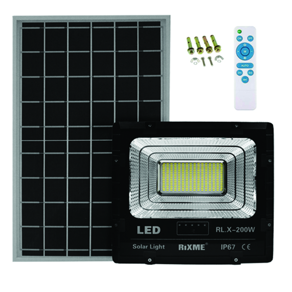Αδιάβροχος Ηλιακός Προβολέας LED με Πάνελ, Βάσεις Τοποθέτησης και Τηλεχειριστήριο 200W 20480LM 200W