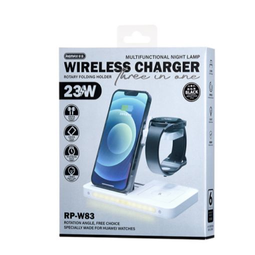 Περιστροφική Αναδιπλούμενη Βάση & Ασύρματος Φορτιστής με Λαμπτήρα Νύχτας 3 σε 1 - Remax Μαύρο