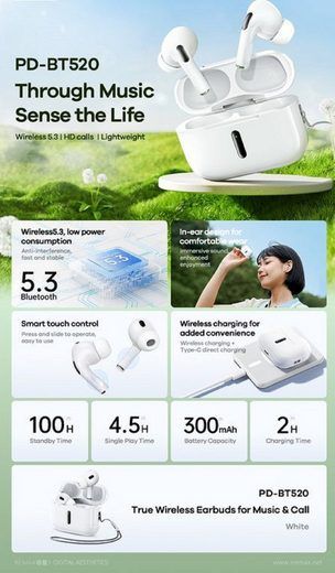 Bluetooth Airpods Ακουστικά in-Ear με Noise Cancellation και Θήκη Φόρτισης - Remax Earbud Bluetooth Handsfree Λευκό