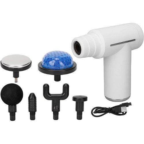 Μίνι Επαναφορτιζόμενη Eπαγγελματική Συσκευή Μασάζ Δονήσεων για το Σώμα με 6 Διαφορετικά Εξαρτήματα 6 Ταχύτητες- Αθλητικό Μασάζ, Ανάκαμψης & Αποκατάστασης - MDHLL Λευκό