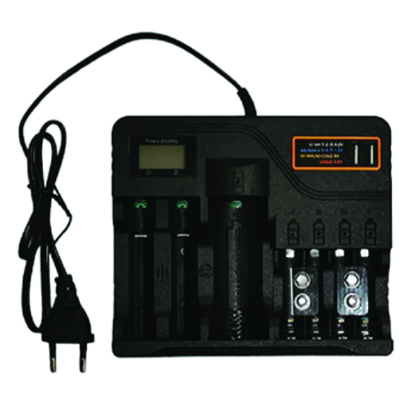 Φορτιστής Μπαταριών 7 Θέσεων με Ψηφιακή Οθόνη για Li-ion/AAA/AA και 2 Θύρες USB 