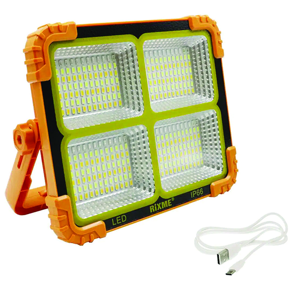 Αδιάβροχος Ηλιακός Προβολέας Εργασίας - Έκτακτης Ανάγκης 100W με Ενσωματωμένα LED, Power Bank με Βάση και Μαγνήτη 3000K-4500K-6000K RiXME 