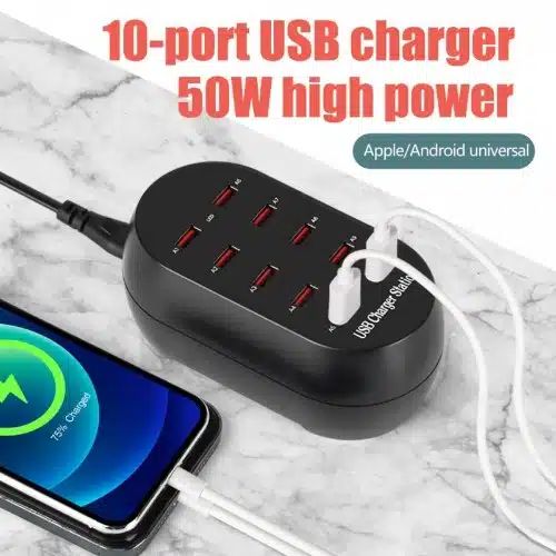 Γρήγορος Φορτιστής USB 10 Θυρών 60W 2.4A/1A Andowl