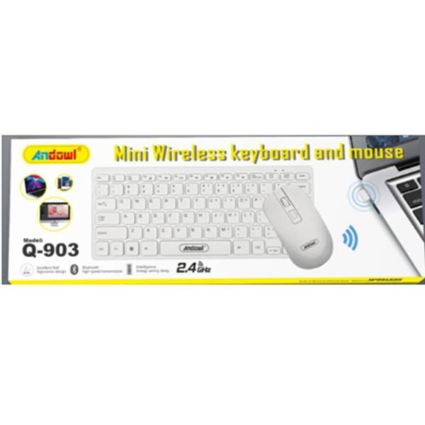 Μίνι Ασύρματο Πληκτρολόγιο και Ποντίκι Andowl- Mini Wireless Keyboard and Mouse Λευκό