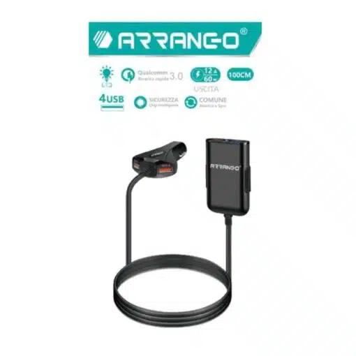 Φορτιστής Αυτοκινήτου 12A Power με 4 Θύρες USB για Γρήγορη Φόρτιση και Επέκταση QC3.0 -ARRANGO
