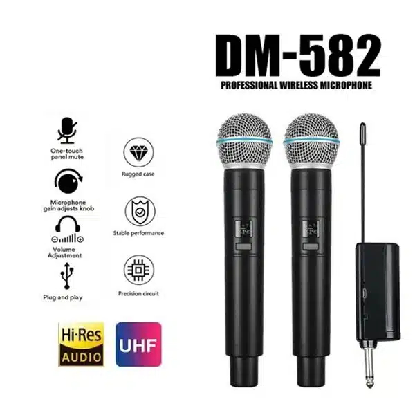 Σετ Επαγγελματικά Διπλά Ασύρματα Μικρόφωνα Χειρός Χωρίς Παραμορφώσεις με Jack 6.35mm για Karaoke και Ηχογράφηση Φωνής Μαύρα 