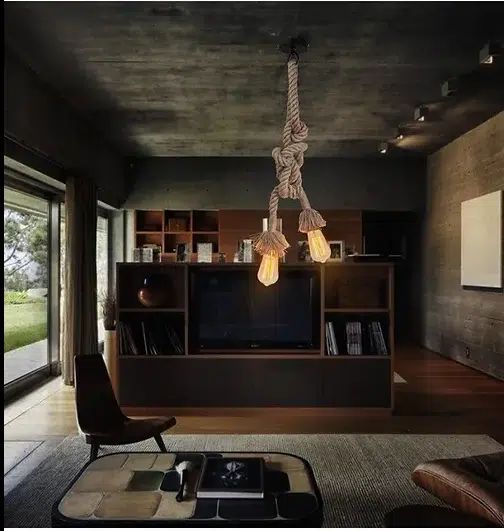 Μοντέρνο Κρεμαστό Φωτιστικό Δίφωτο με Σχοινί 1m και Ντουί E27 – Μπεζ