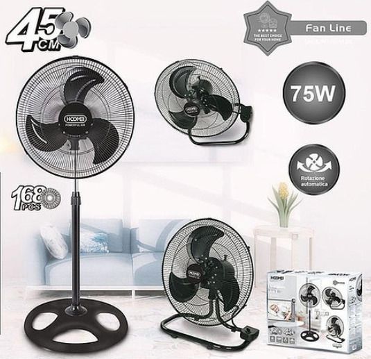 Ανεμιστήρας Ορθοστάτης 3 σε 1 75W Διαμέτρου 45cm Hoomei - Μαύρο