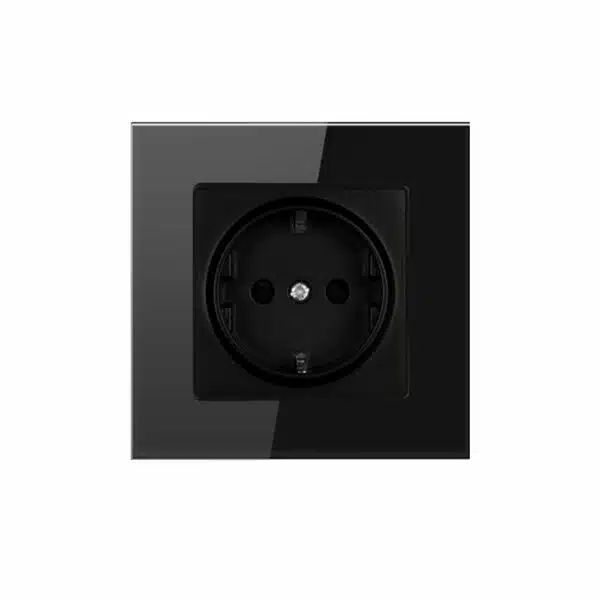 Χωνευτή Πρίζα Ρεύματος Τοίχου με Γυάλινη Πρόσοψη και Ματ Υποδοχή σε Μαύρο Χρώμα Μονή 