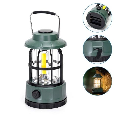 LED Φανάρι Dimmable με Μπαταρίες 300LM για Camping ή Ψάρεμα σε Θερμό Λευκό Φωτισμό Πράσινο 