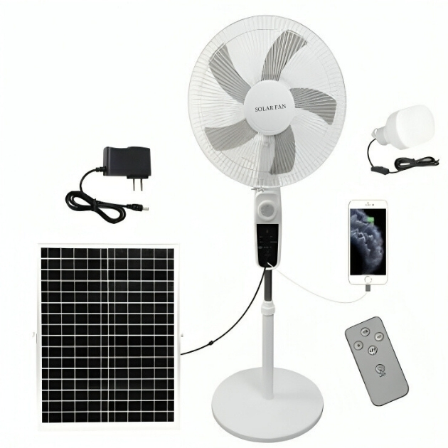 Επαναφορτιζόμενος Ηλιακός Ανεμιστήρας 40cm - Με Ηλιακό Πάνελ, Θύρα Φόρτισης USB, Τηλεχειριστήριο και Λάμπα LED