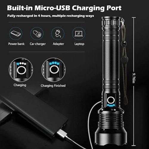 Ισχυρός Επαναφορτιζόμενος Αδιάβροχος Φακός - LED Super Bright 6000 lm με Δυνατότητα Ζούμ