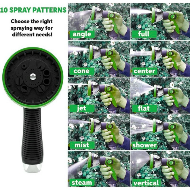 Πιστόλι Ποτίσματος με 10 Λειτουργίες Ψεκασμού, Αντιολισθητική Λαβή και Μεταλλικούς Ταχυσυνδέσμους