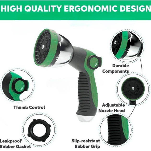Πιστόλι Ποτίσματος με 10 Λειτουργίες Ψεκασμού, Αντιολισθητική Λαβή και Μεταλλικούς Ταχυσυνδέσμους