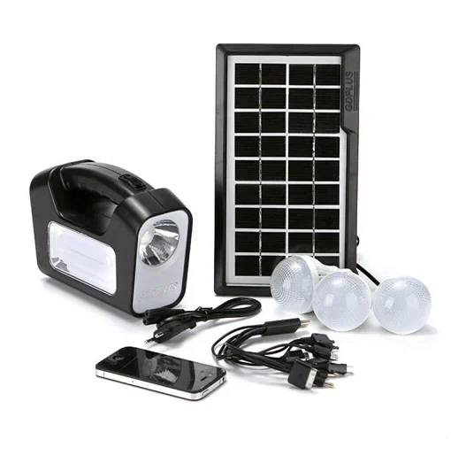 Σετ Ηλιακό Σύστημα Φωτισμού – Φόρτισης με 3 Λάμπες LED και Πάνελ GDPLUS 