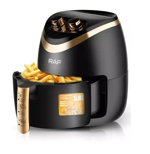 Φριτέζα Αέρος με Χωρητικότητα 5.8L Air fryer 1500W και Τεχνολογία Κυκλοφορίας Αέρα 360° για Υγιεινό Μαγείρεμα Χωρίς Λάδι RAF Μαύρο - Χρυσό